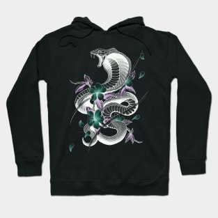 Fierce Cobra Tattoo Style with Cherry Blossoms Hoodie